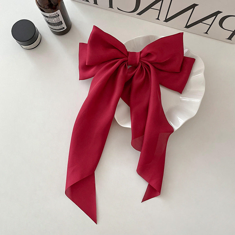 New Bow Ribbon Hairpin Simple And Elegant Satin Spring Clip Fixed Head Hair Clip