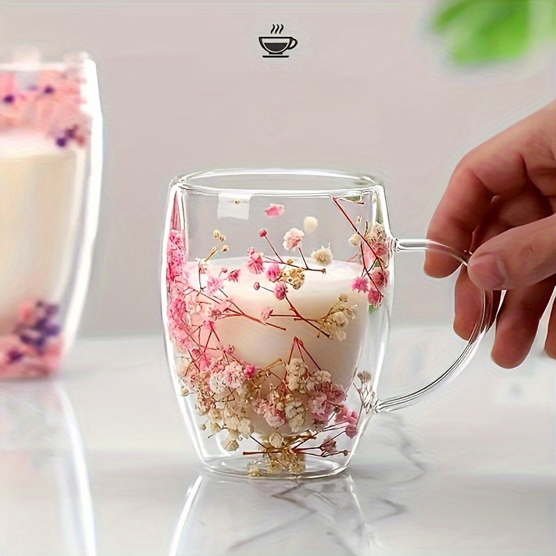 2-4-6pcs 11.830z Double-walled Glass Coffee Cup, with Dried Flowers, Insulation, Can be Repeatedly Used for Espresso, Iced Coffee and Juice - Hand Washing Only, for Return School