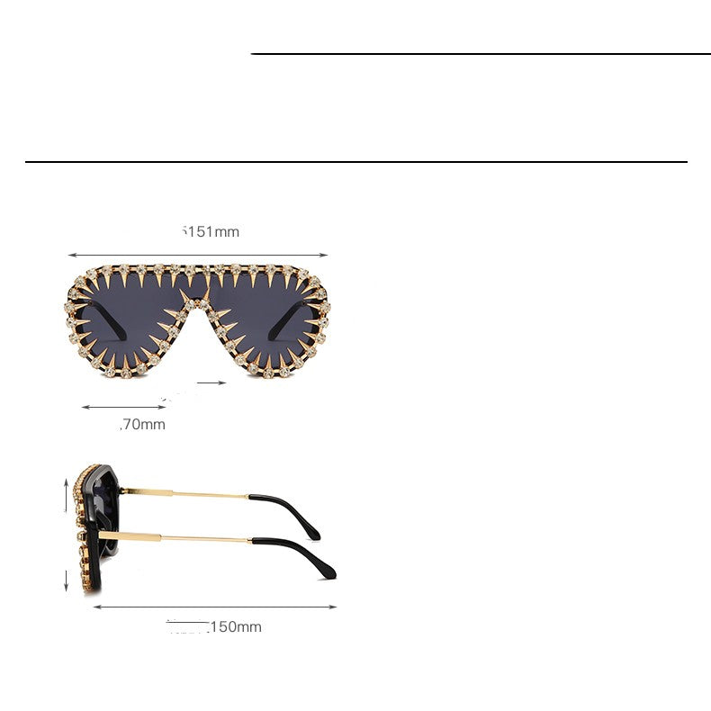 Steam Punk Diamond Oversized Sunglasses For Women Luxury