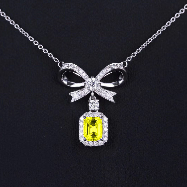 High Jewelry Imitation Natural Yellow Diamond Bow Pendant Women