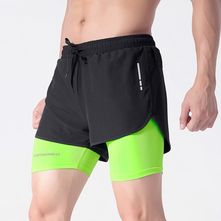 Men's Drawstring Sports Shorts Double Layer Quick Dry High Elasticity Activewear Pants