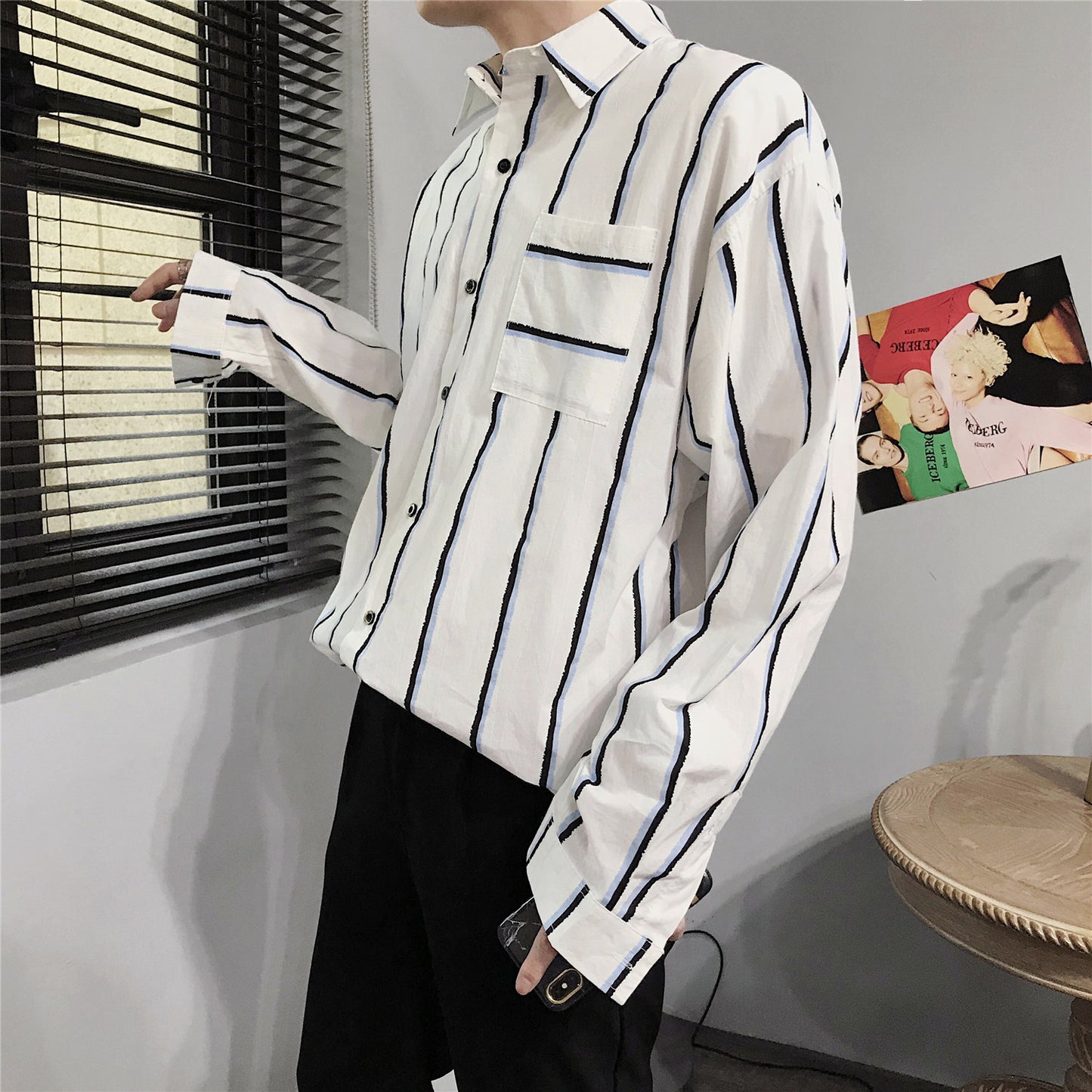 Loose striped shirt men