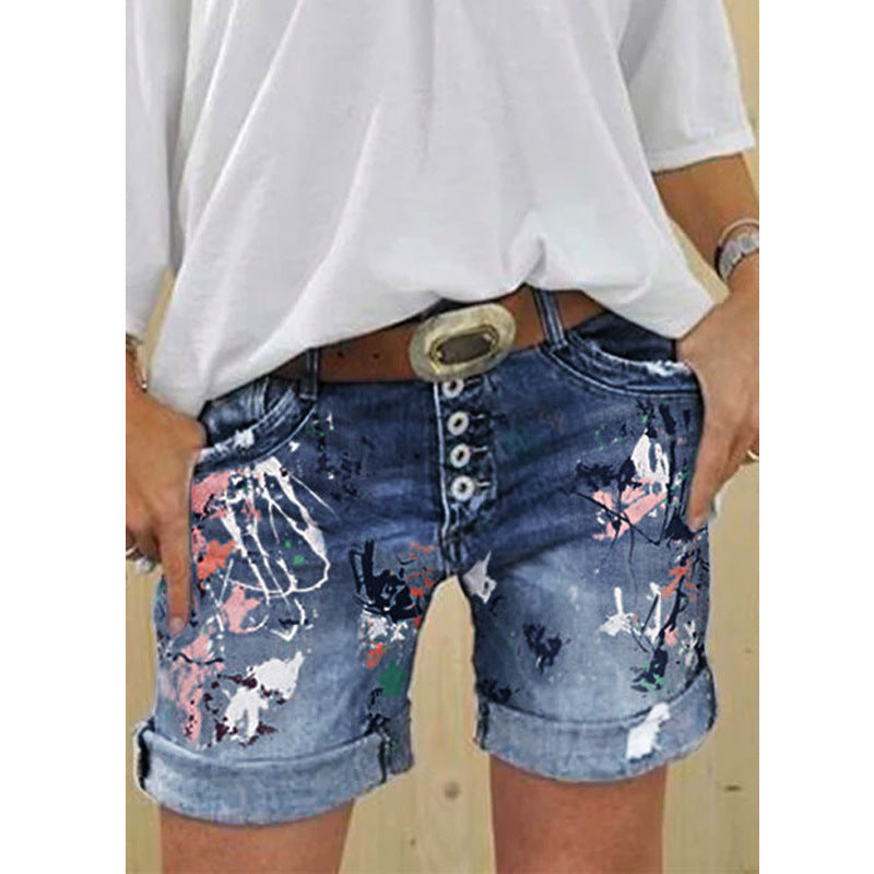 Shorts washed printed jeans