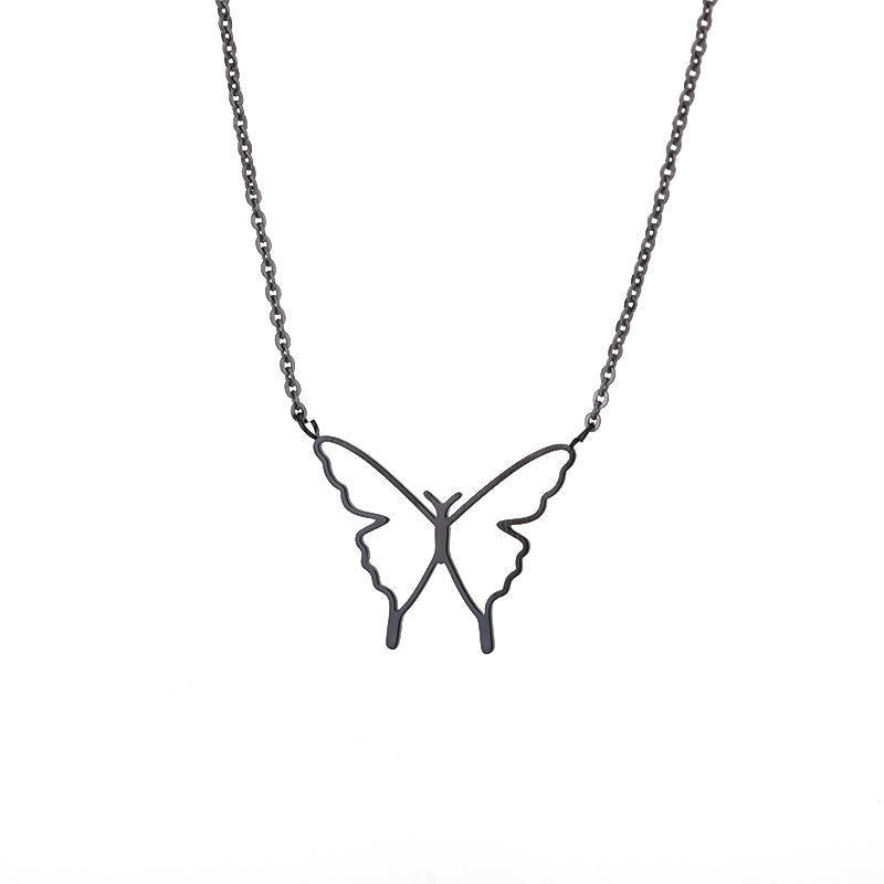 Women's Fashionable Elegant Stainless Steel Hollow Butterfly Wings Pendant Necklace