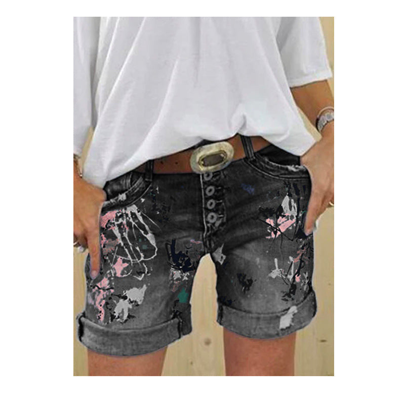 Shorts washed printed jeans