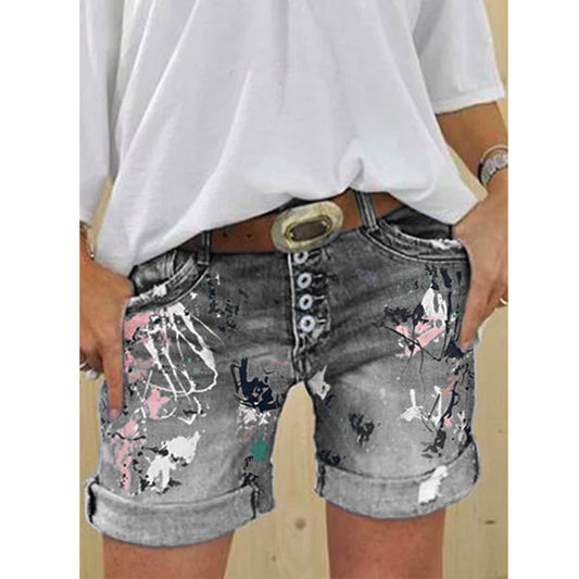 Shorts washed printed jeans