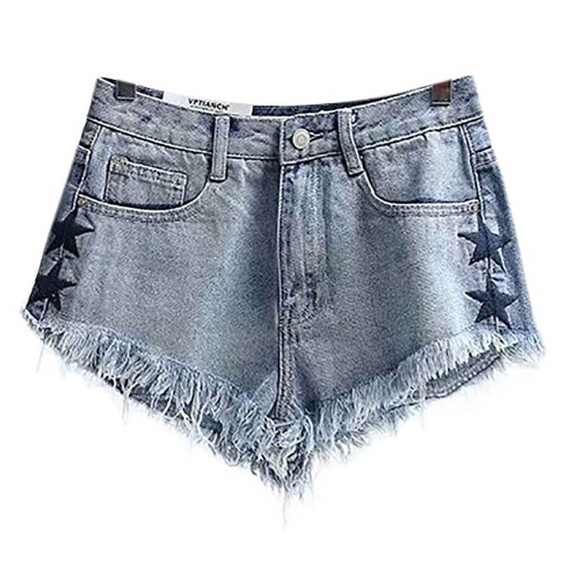 Denim shorts, high waist, thin hips, super short hot pants trend