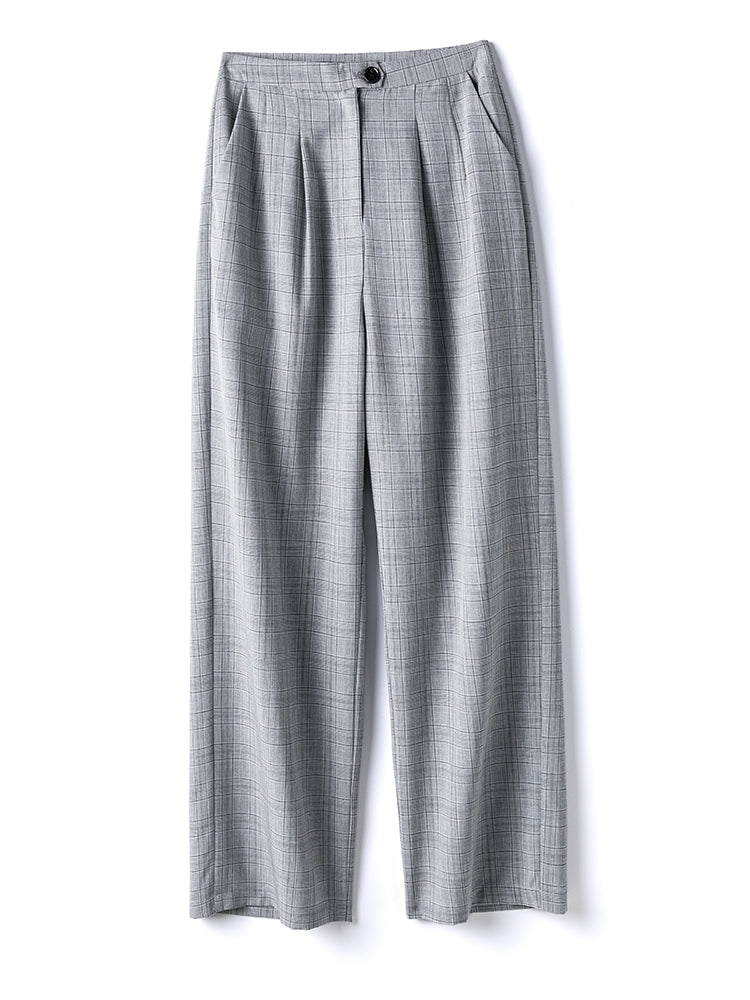 Plaid Wide Leg Pants Women High Waist Spring