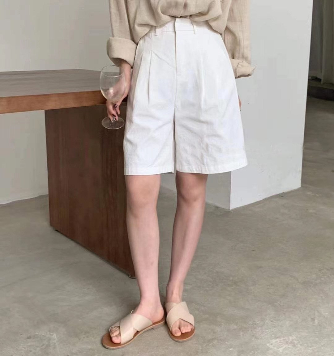 Linen Shorts Streetwear Toppies White Wide-Leg Woman High