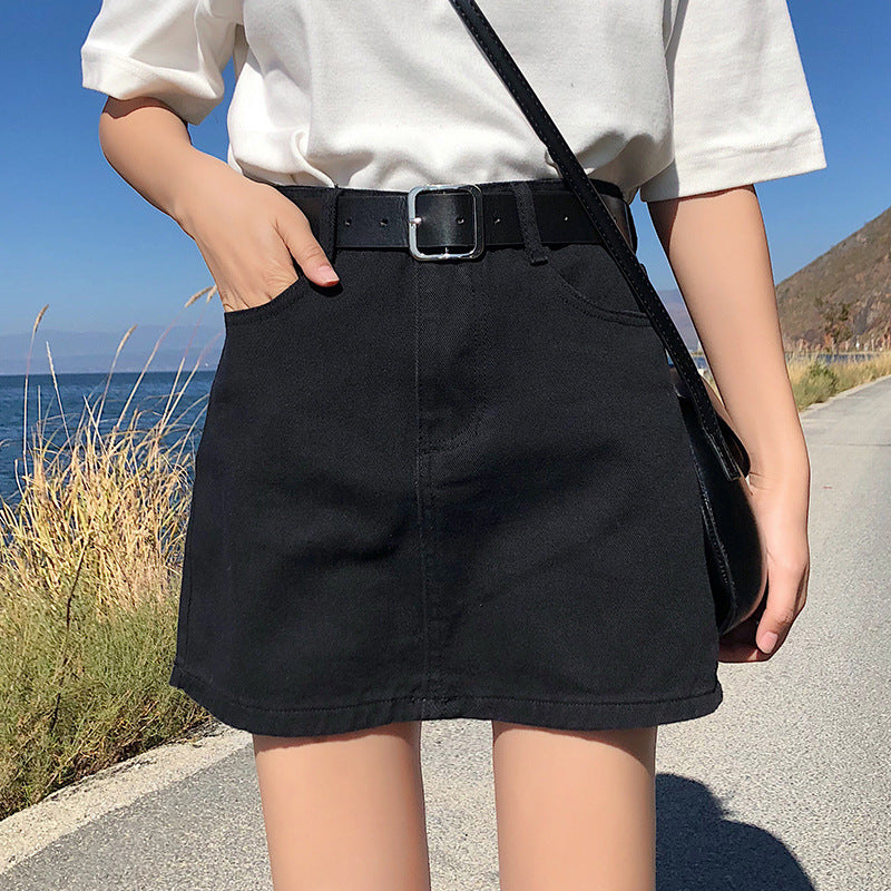 Black Denim Skirt Female A Line Bag Hip Skirt