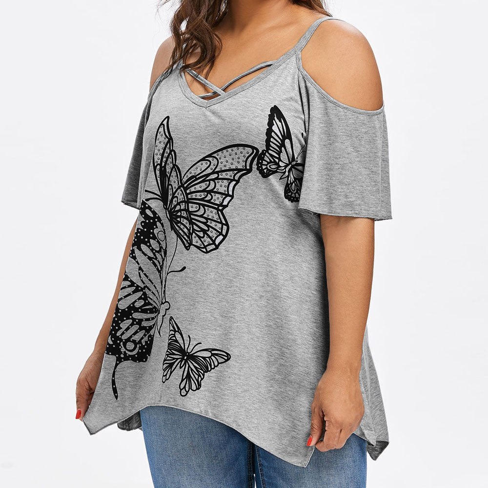 Summer Large Size Women's Butterfly Print T-Shirt Women