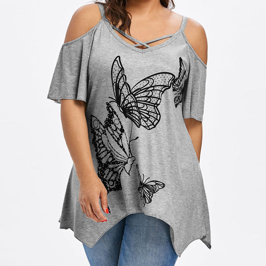 Summer Large Size Women's Butterfly Print T-Shirt Women