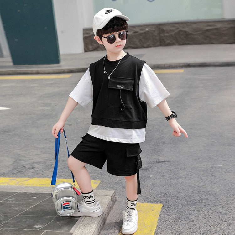 Children's Clothing Boys Summer Short-Sleeved Overalls