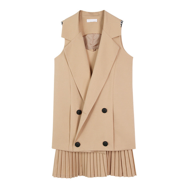 Vintage Mini Pleated Dress Suits With Double Breasted Blazer Jacket