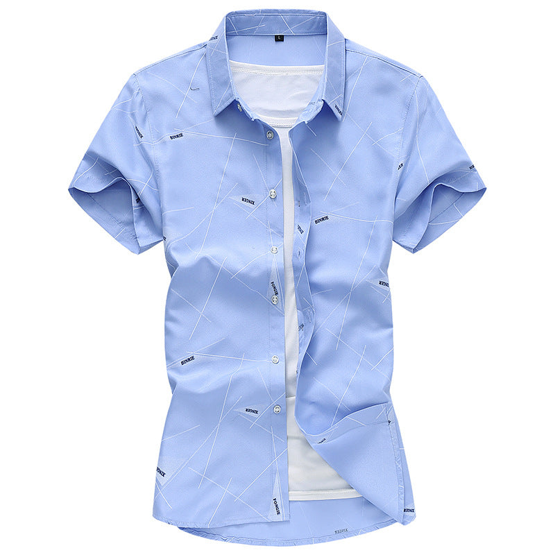 Men Short Sleeve Cotton Flower Shirt Mens Dress Shirts