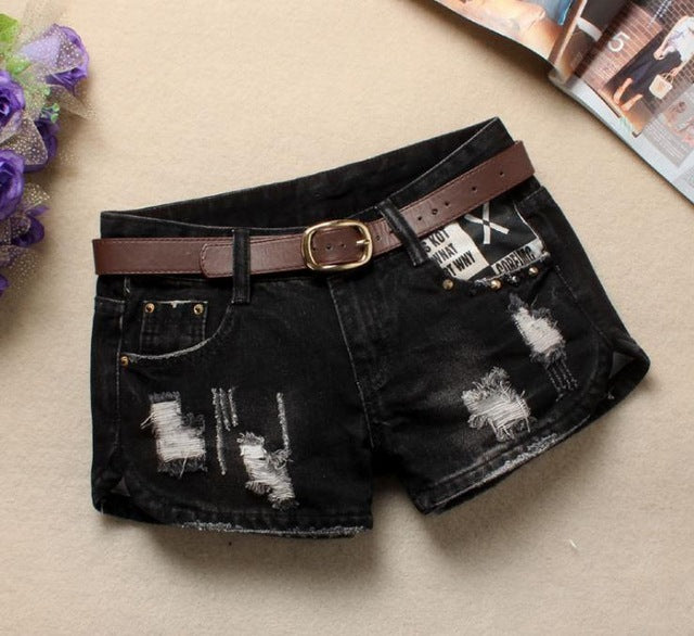 Women Denim Shorts Mini Rivet Holes Jeans Low Waist