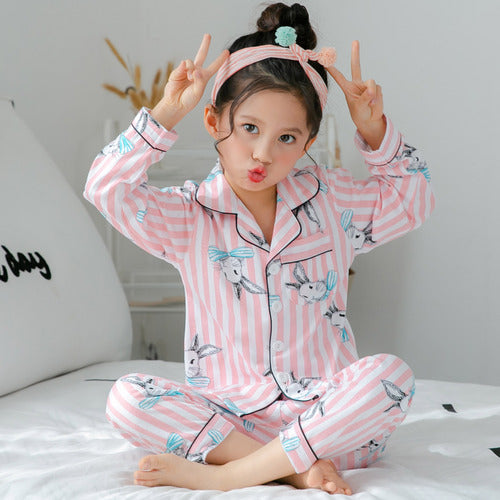 Children's Clothing Girls Cute Printing Long-sleeved Home Wear, Big Children's Thin Cotton Pajamas Set