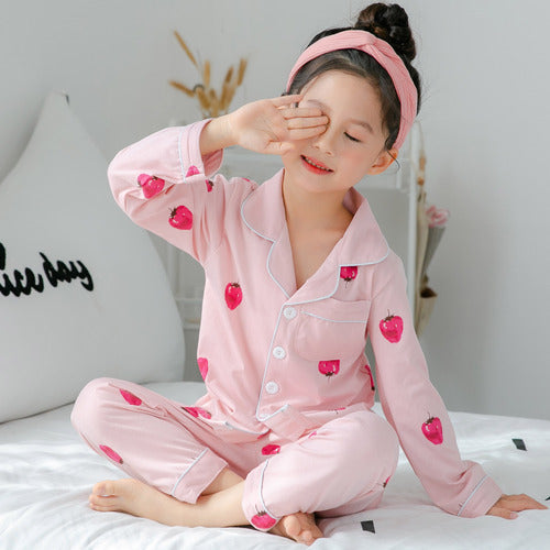 Children's Clothing Girls Cute Printing Long-sleeved Home Wear, Big Children's Thin Cotton Pajamas Set