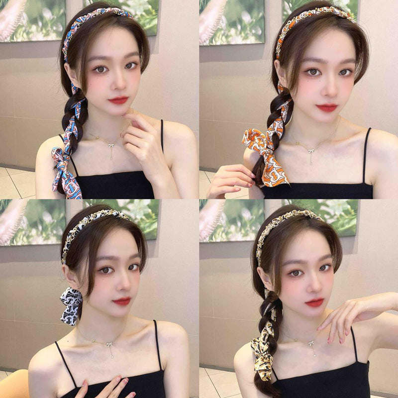 Water Drill Chain Floral Ribbon Headband