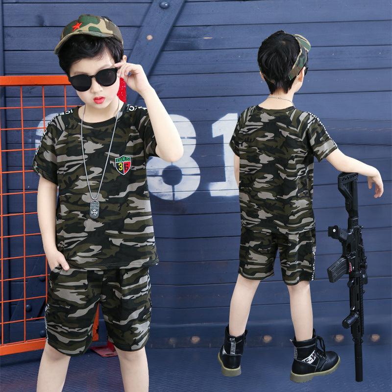 Boys summer short sleeve camouflage clothing