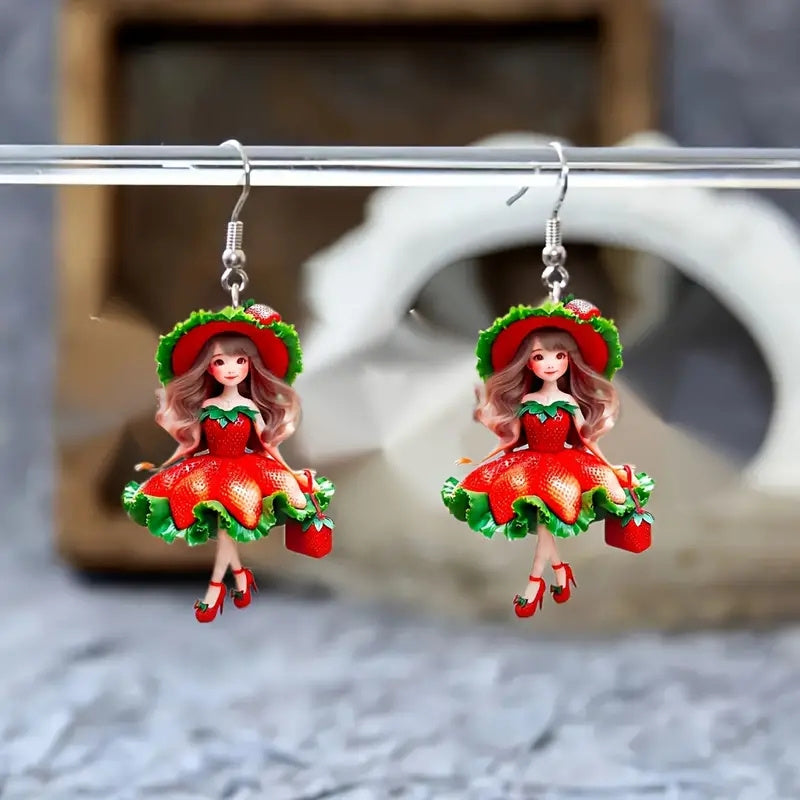 Charmants Boucles d'oreilles fraises en acrylique