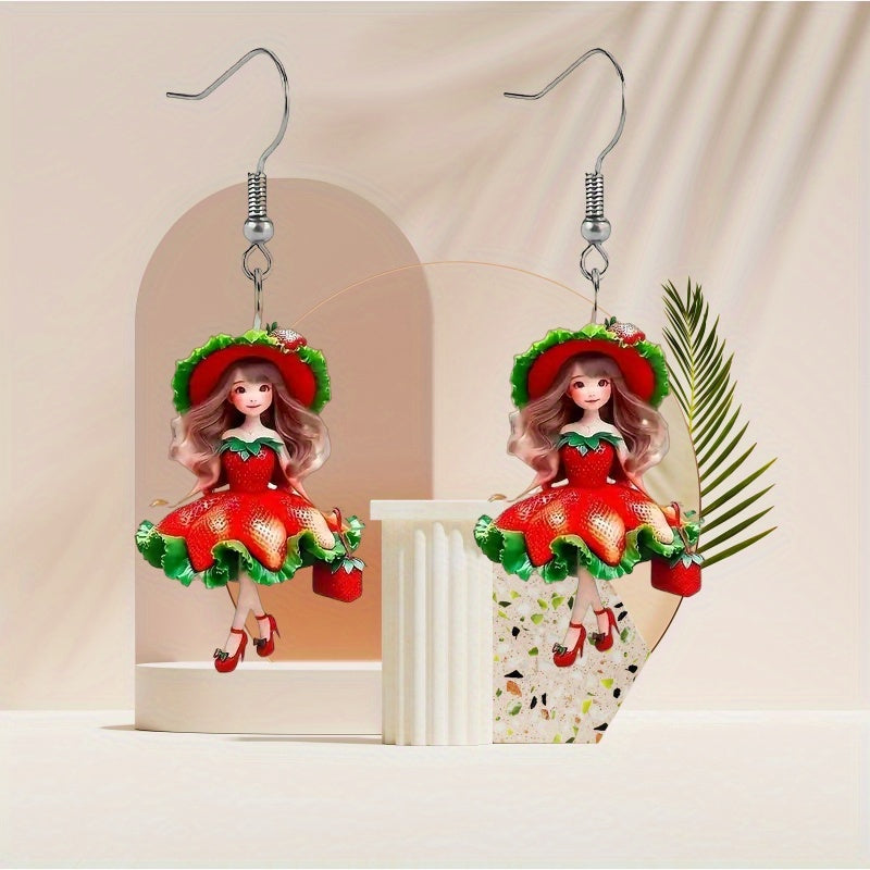 Charmants Boucles d'oreilles fraises en acrylique