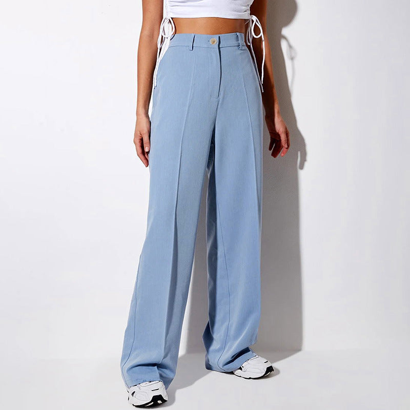 All-match solid color slim long pants women