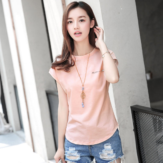 Summer Loose Round Neck Bat Sleeve T-Shirt Women