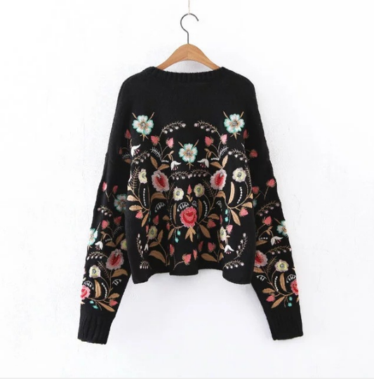 Women Sweater Fashion Floral Embroidery Pullover Streetwear Sweaters