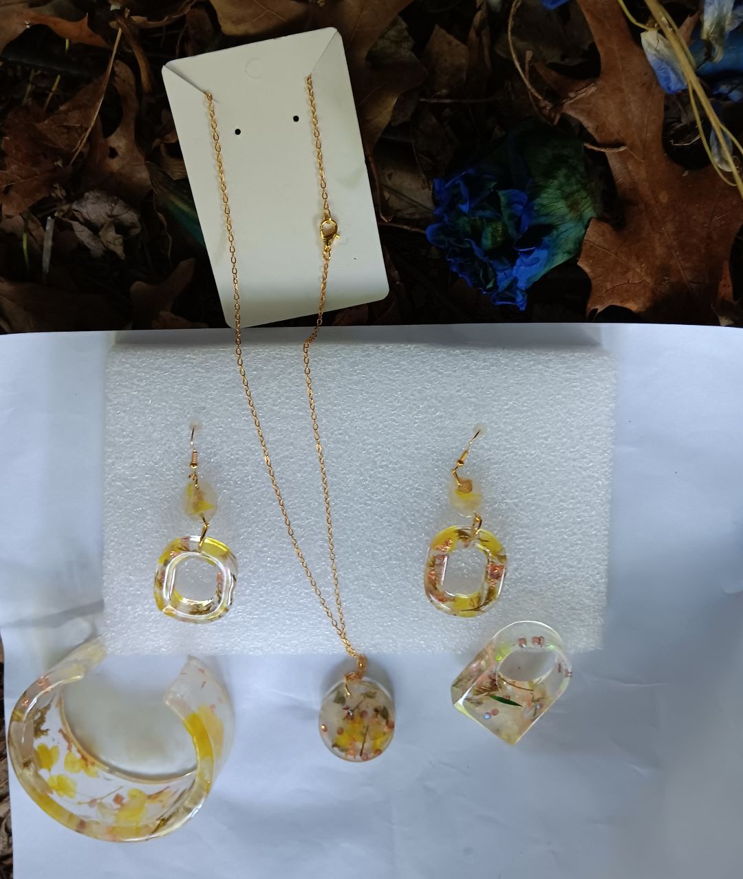 Handmade Jewelry in set. inspired by enchanting the beauty of the natural word for mystical vivid touch to your jewelry collections. New collection Bohemian nature made by JV art beauty made. with natural flowers