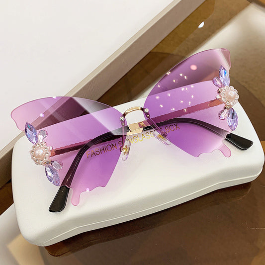 Diamond-encrusted Sunglasses In Butterfly Shape Female