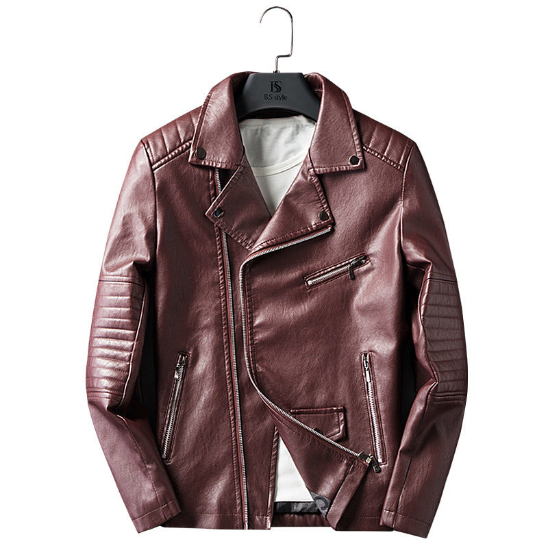 Cross-border for Europe and America simple spring and autumn men's lapel zipper washed pu leather coat motorcycle leather jacket men