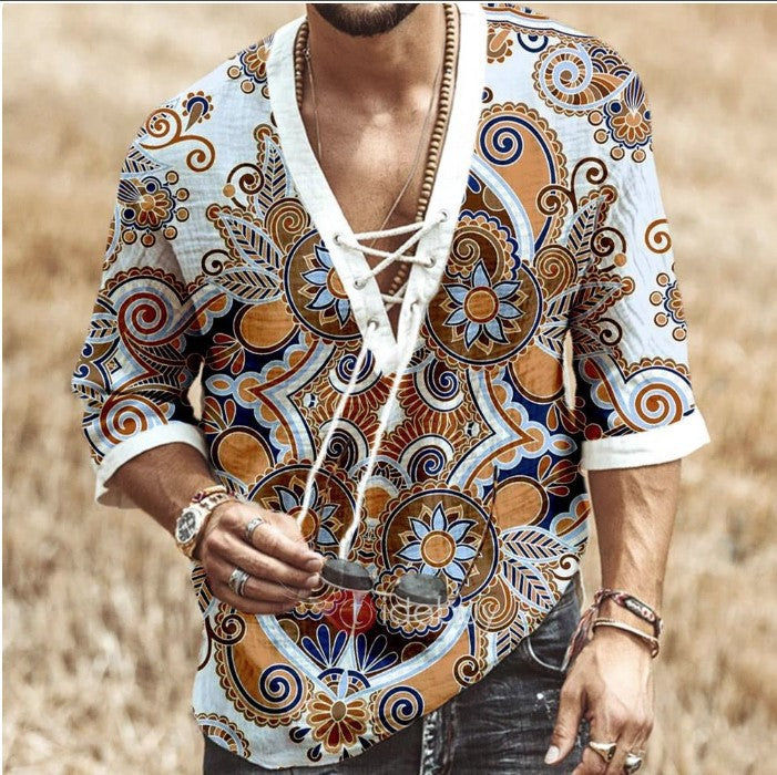 Printed lace mid sleeve T-shirt men