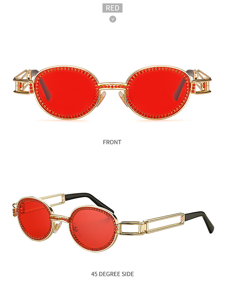 Diamond-studded Sunglasses Women Fashion Steampunk Round Frame