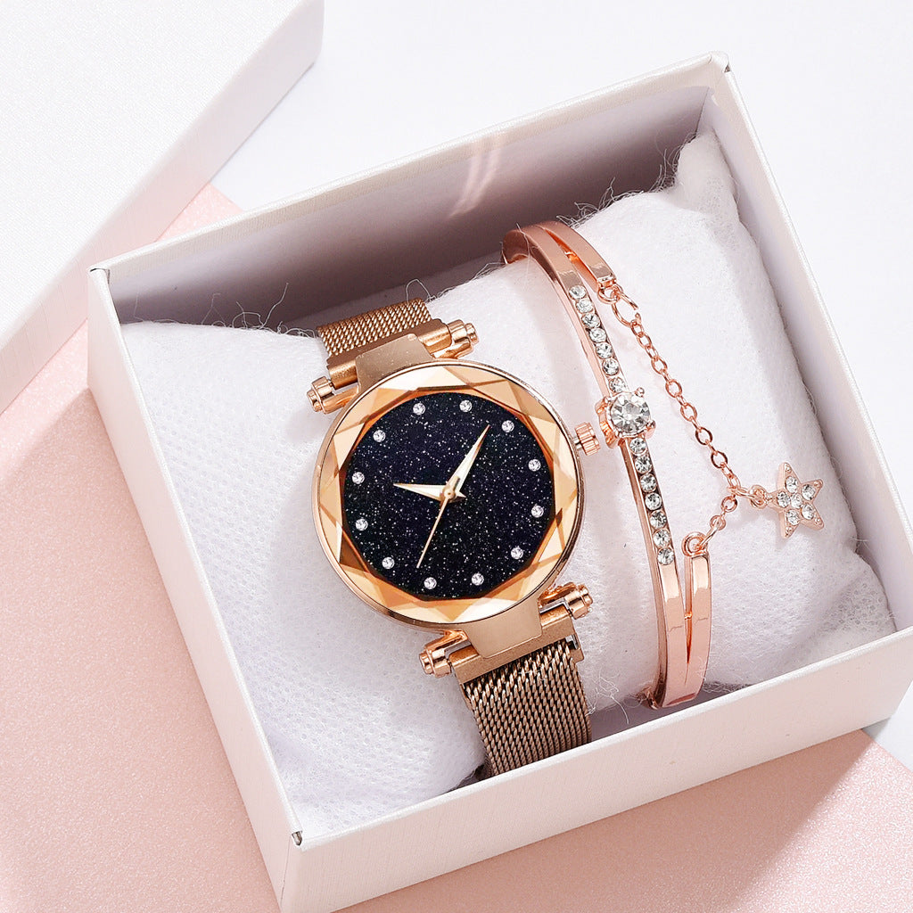 Luxury Women Watches Bracelet Set Fashion Elegant Magnet Buckle Ladies Starry Sky Watch Set Relogio