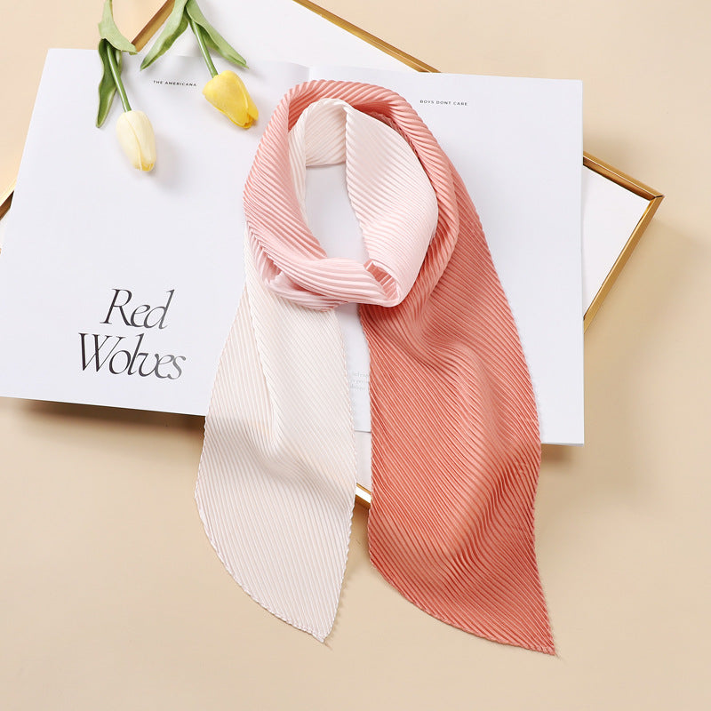 Color Blocking Small Ribbon Scarf Women's Pleated Hair Band