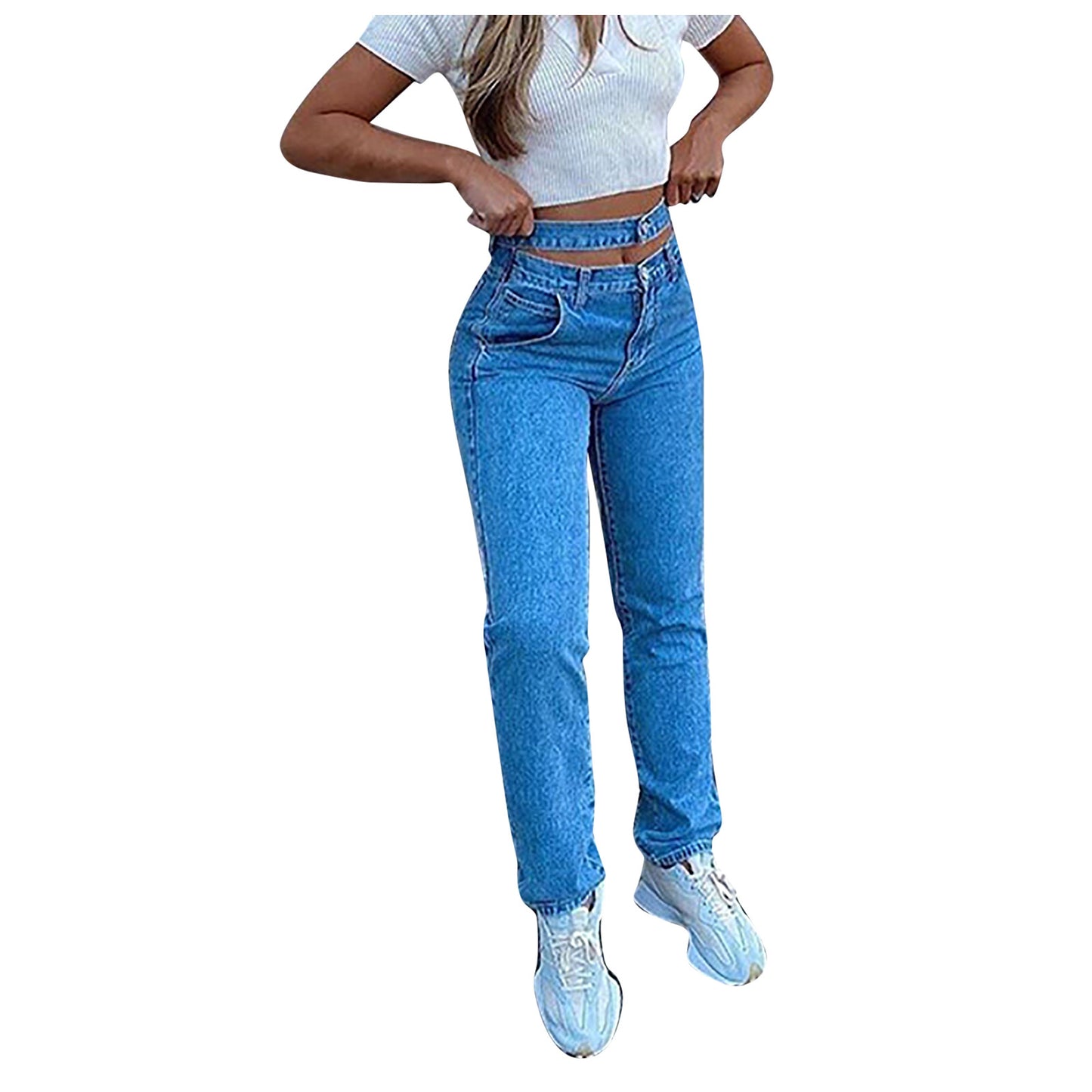 Jeans Women's New High-waist Washed Blue Long Jeans