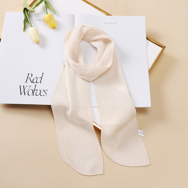 Color Blocking Small Ribbon Scarf Women's Pleated Hair Band