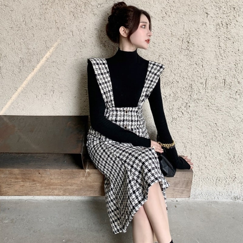 French retro plaid dress