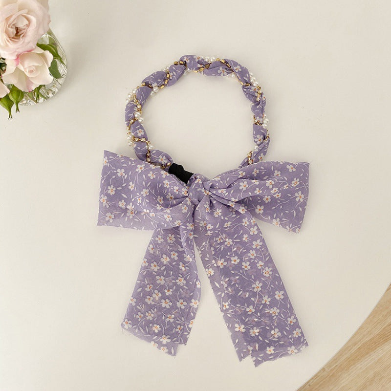 Women's Fashion Pearl Floral Ribbon Hair Band