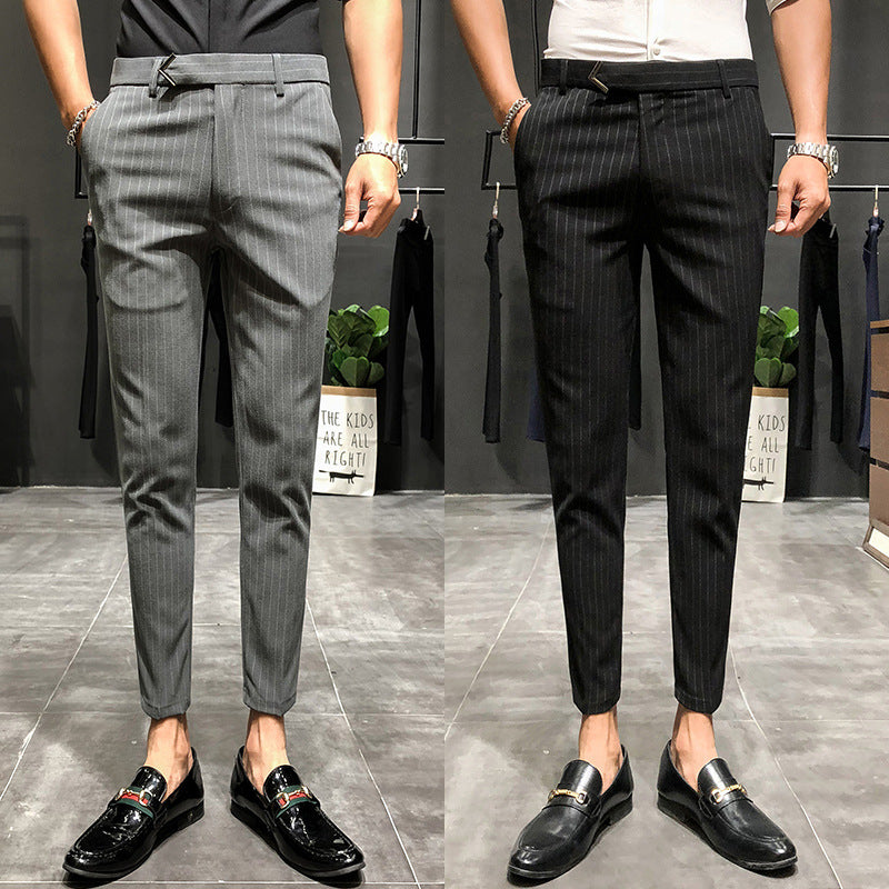 Striped cropped pants handsome business trousers