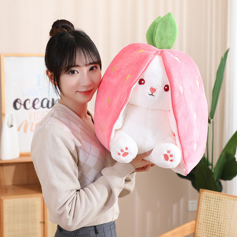 Kawaii Fruit Transfiguré Lapin Peluche Jouet Mignon Carotte Fraise Se Transformer En Lapin En Peluche Jouet Enfants Anniversaire/ Noël