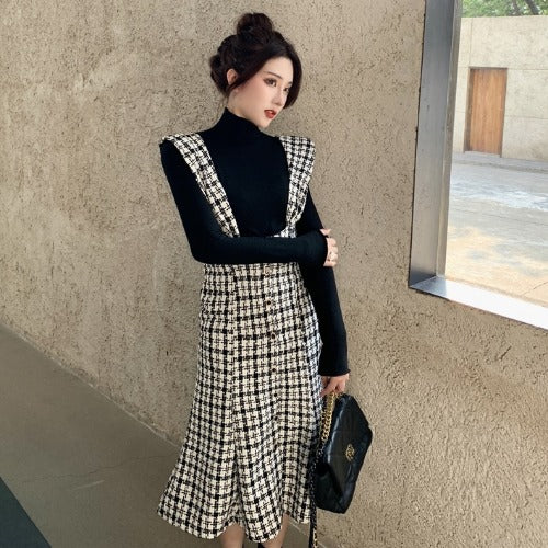 French retro plaid dress