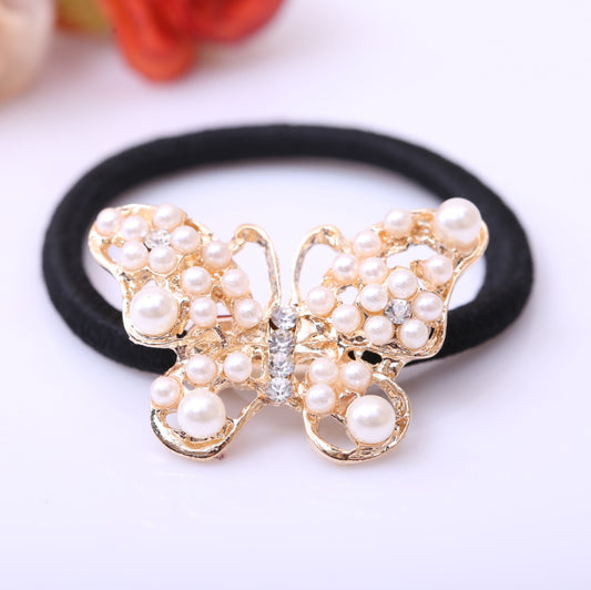 Alloy Rhinestone Pearl Hairtie Rubber Band Hair Ring