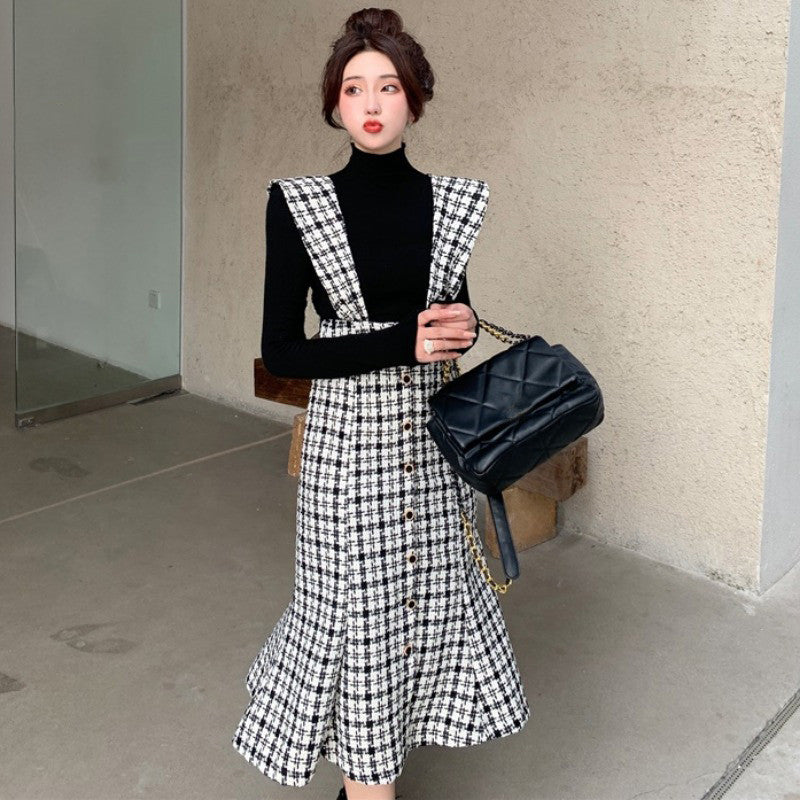 French retro plaid dress