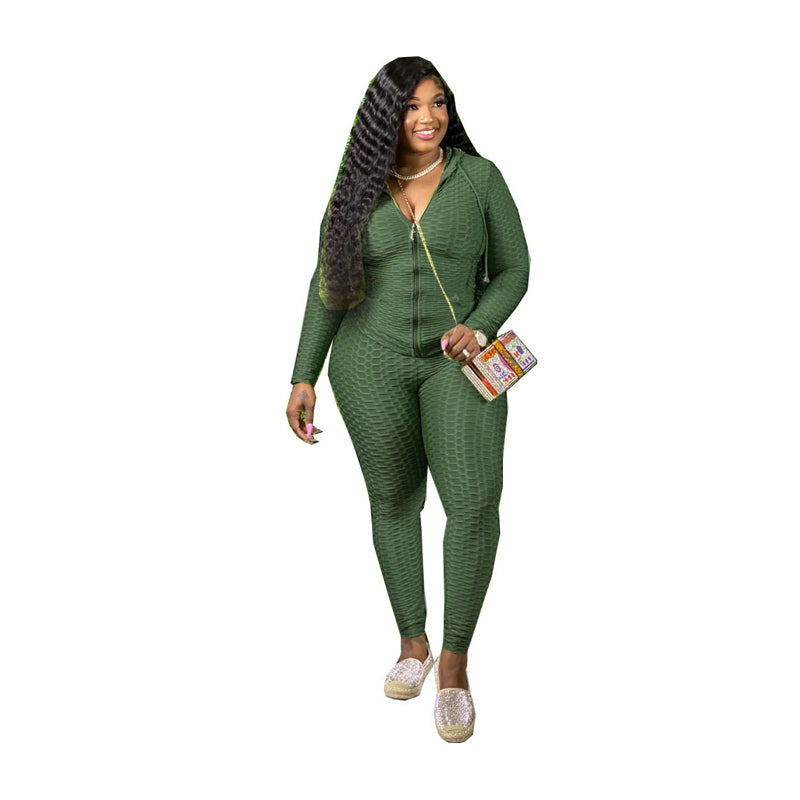 Solid Color Fat Women Plus Size Two Piece Set Sport Suitt