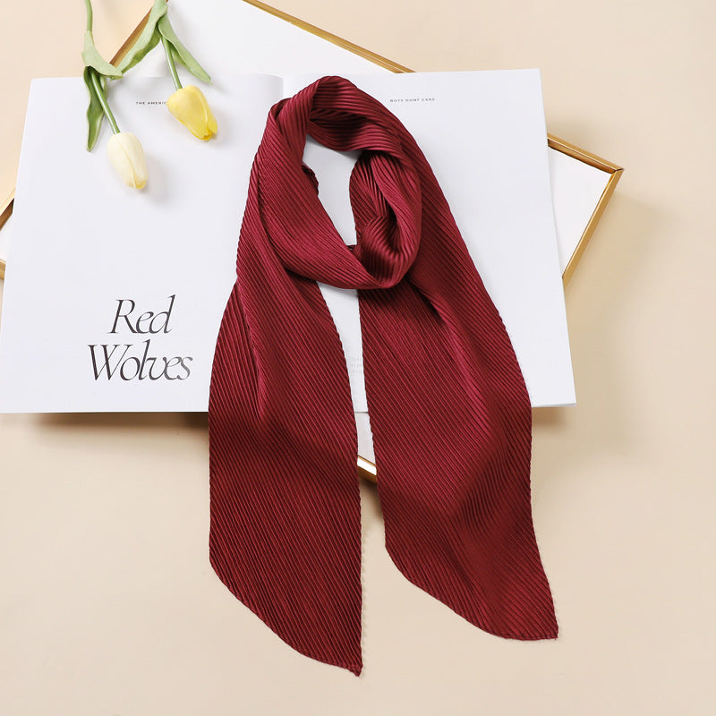 Color Blocking Small Ribbon Scarf Women's Pleated Hair Band