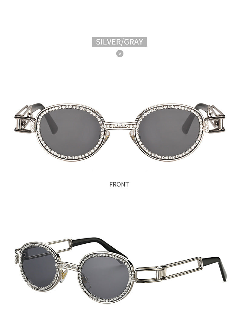 Diamond-studded Sunglasses Women Fashion Steampunk Round Frame