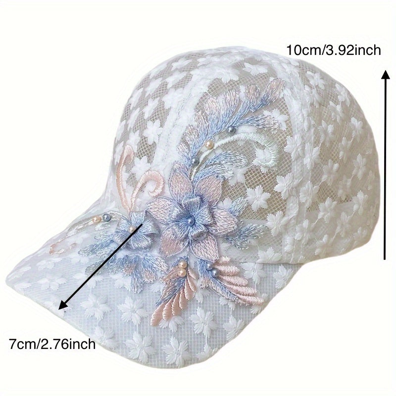 Vibrant Floral Woven Baseball Cap for Women - Breathable, Elastic, and Trendy Sun Protection Hat with Embroidered Flowers - Perfect for Fantasy Lovers