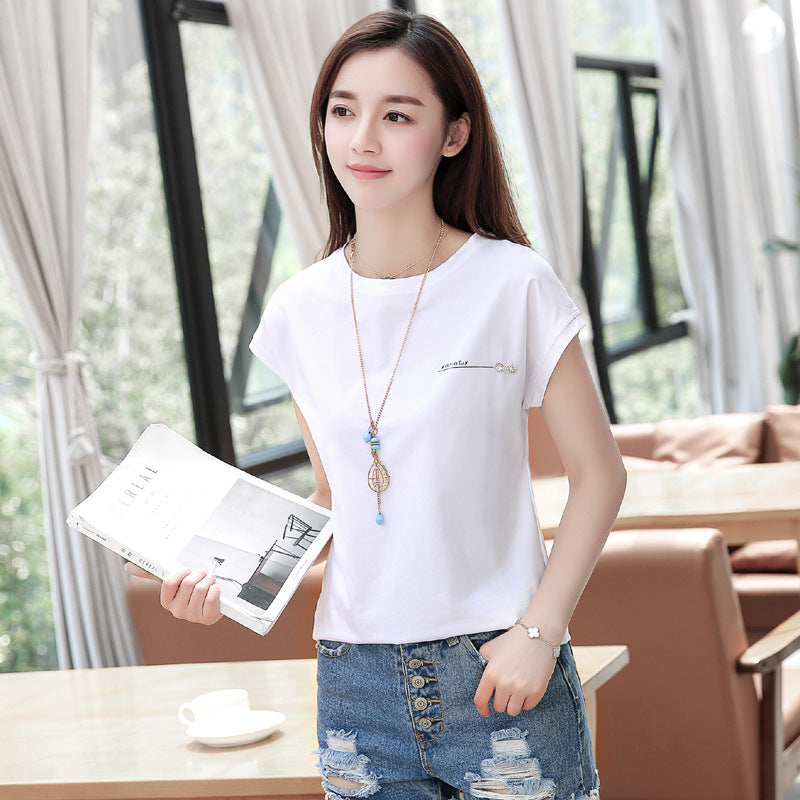 Summer Loose Round Neck Bat Sleeve T-Shirt Women